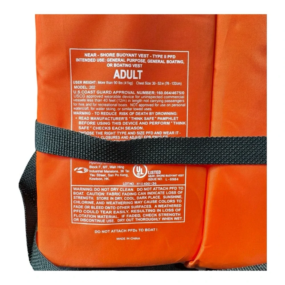 Think Safe Near Shore Bouyant Vest With Manual Type II PFD Life Vest